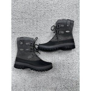 Women's Lugz Stormy Black Gray Leather Lace Up Duck Toe Boots Size 7.5